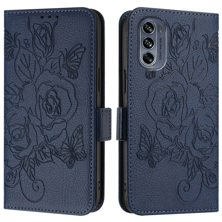 For Motorola Moto G62 5G Global Embossed Rose RFID Anti-theft Leather Phone Case