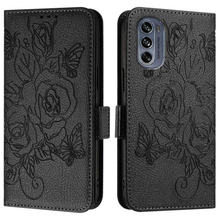 For Motorola Moto G62 5G Global Embossed Rose RFID Anti-theft Leather Phone Case
