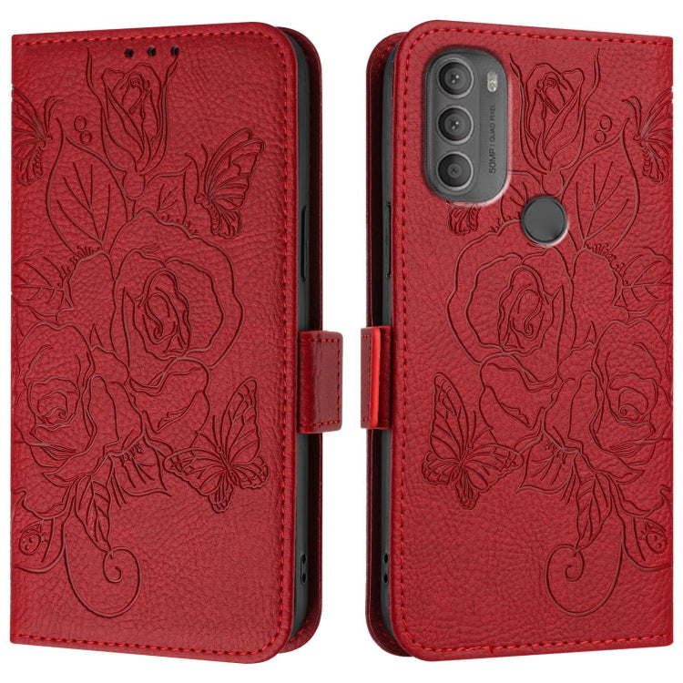 For Motorola Moto G71 Embossed Rose RFID Anti-theft Leather Phone Case