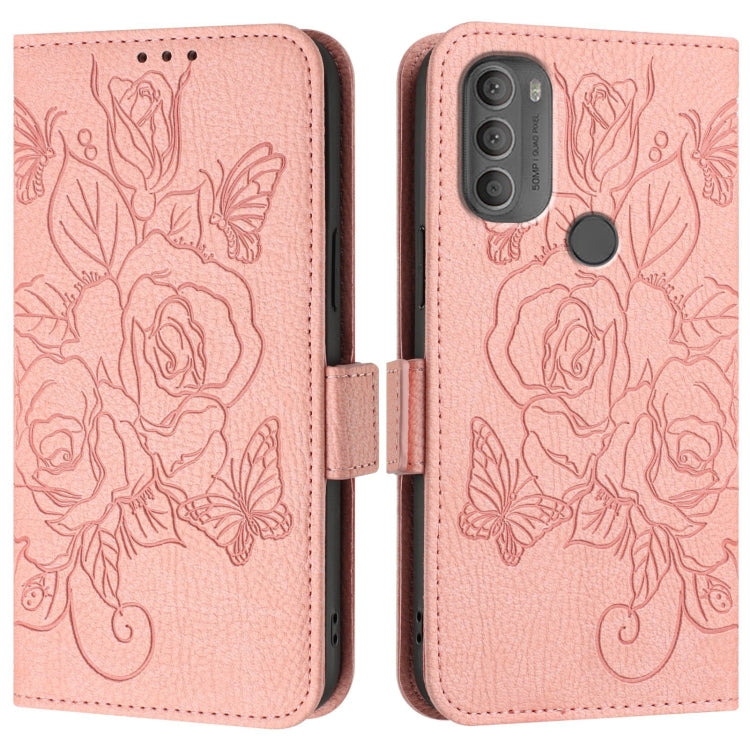 For Motorola Moto G71 Embossed Rose RFID Anti-theft Leather Phone Case