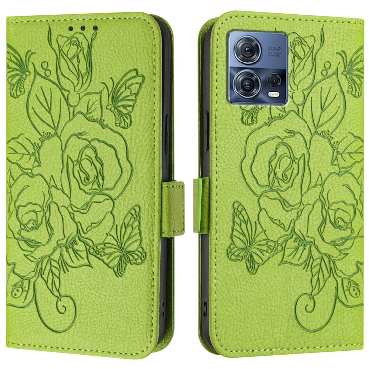 For Motorola Moto G72 Embossed Rose RFID Anti-theft Leather Phone Case