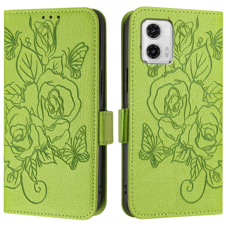 For Motorola Moto G73 Embossed Rose RFID Anti-theft Leather Phone Case