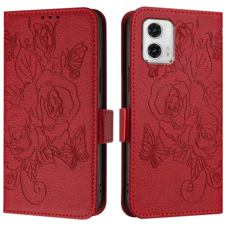 For Motorola Moto G73 Embossed Rose RFID Anti-theft Leather Phone Case