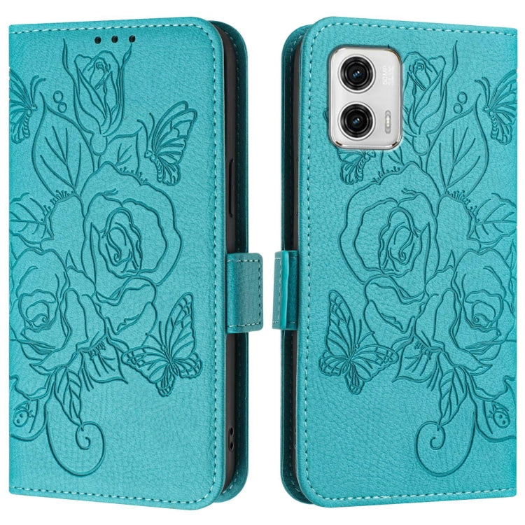 For Motorola Moto G73 Embossed Rose RFID Anti-theft Leather Phone Case