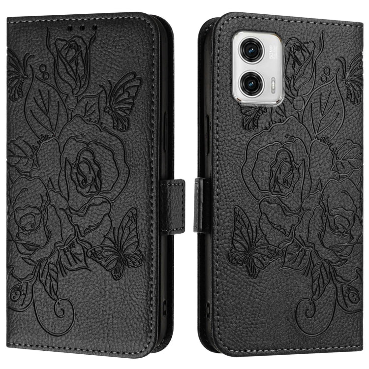 For Motorola Moto G73 Embossed Rose RFID Anti-theft Leather Phone Case
