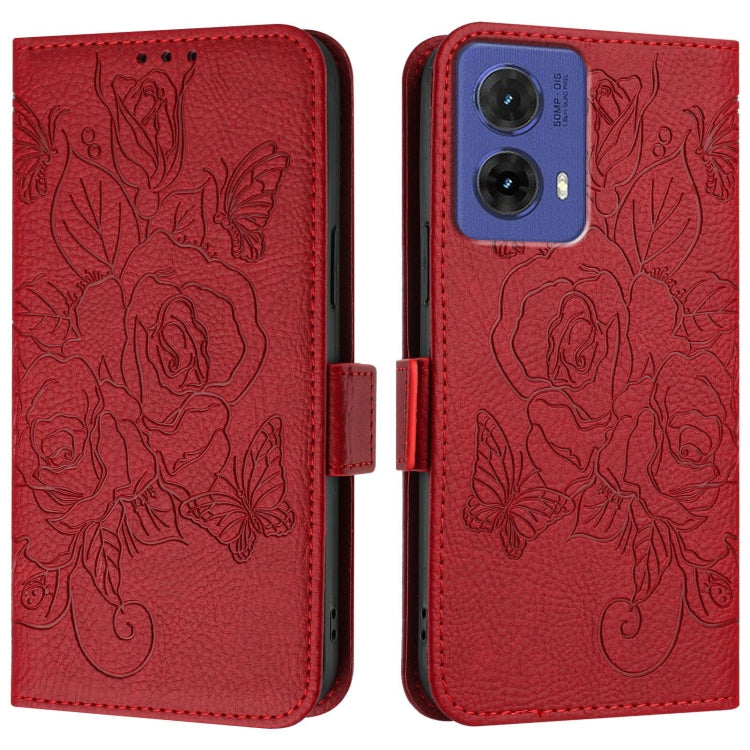 For Motorola Moto G85 5G Embossed Rose RFID Anti-theft Leather Phone Case