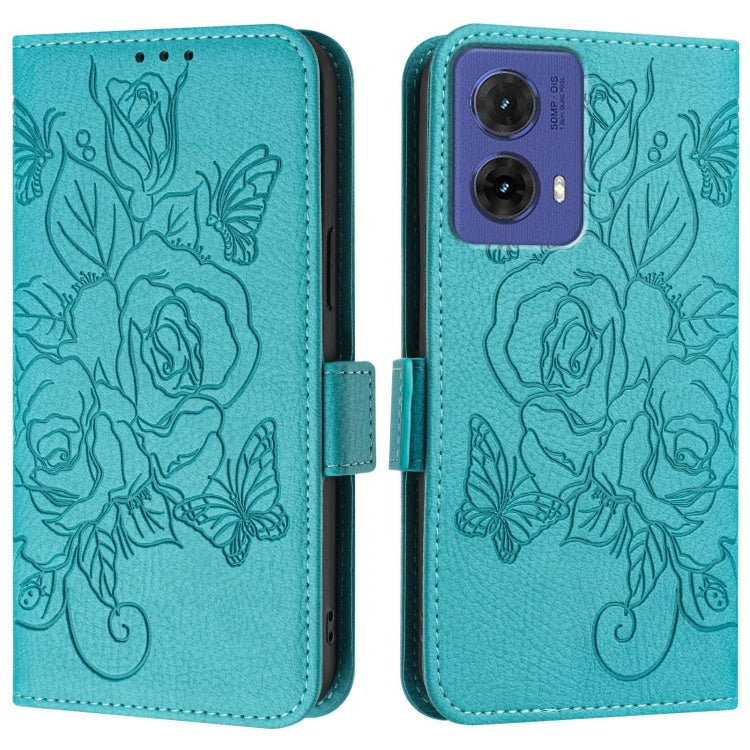 For Motorola Moto G85 5G Embossed Rose RFID Anti-theft Leather Phone Case