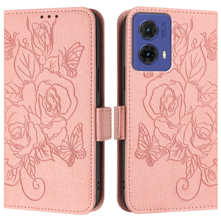 For Motorola Moto G85 5G Embossed Rose RFID Anti-theft Leather Phone Case