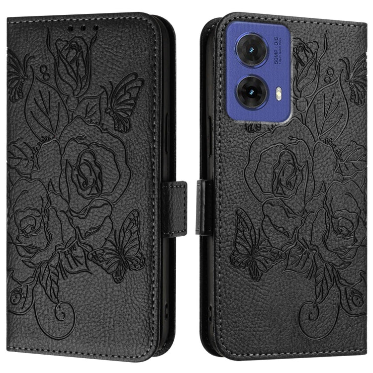 For Motorola Moto G85 5G Embossed Rose RFID Anti-theft Leather Phone Case