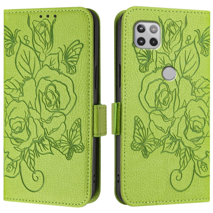 For Motorola Moto One 5G / G 5G 2020 Embossed Rose RFID Anti-theft Leather Phone Case