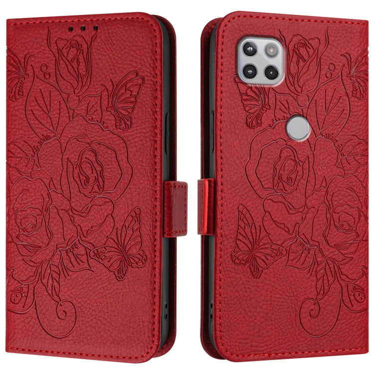 For Motorola Moto One 5G / G 5G 2020 Embossed Rose RFID Anti-theft Leather Phone Case