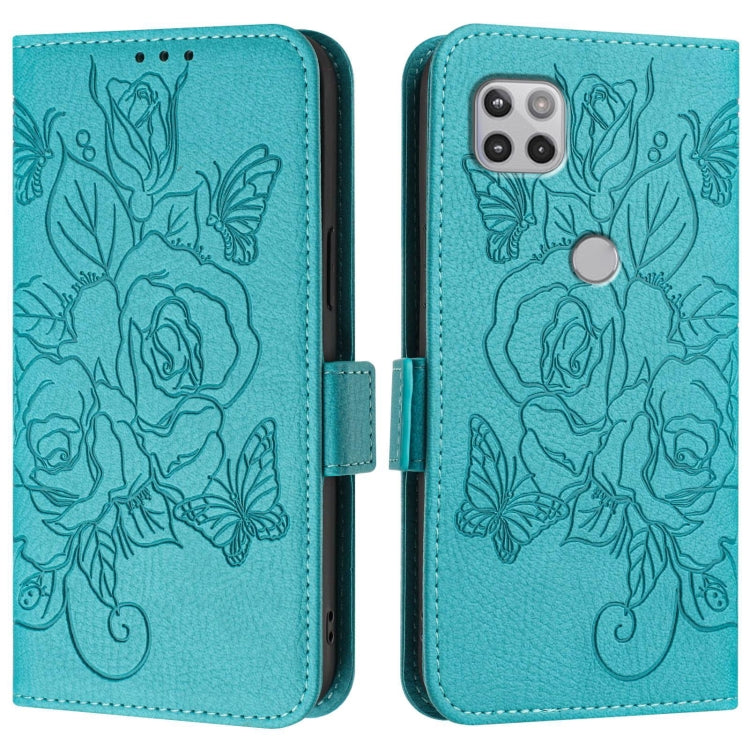 For Motorola Moto One 5G / G 5G 2020 Embossed Rose RFID Anti-theft Leather Phone Case