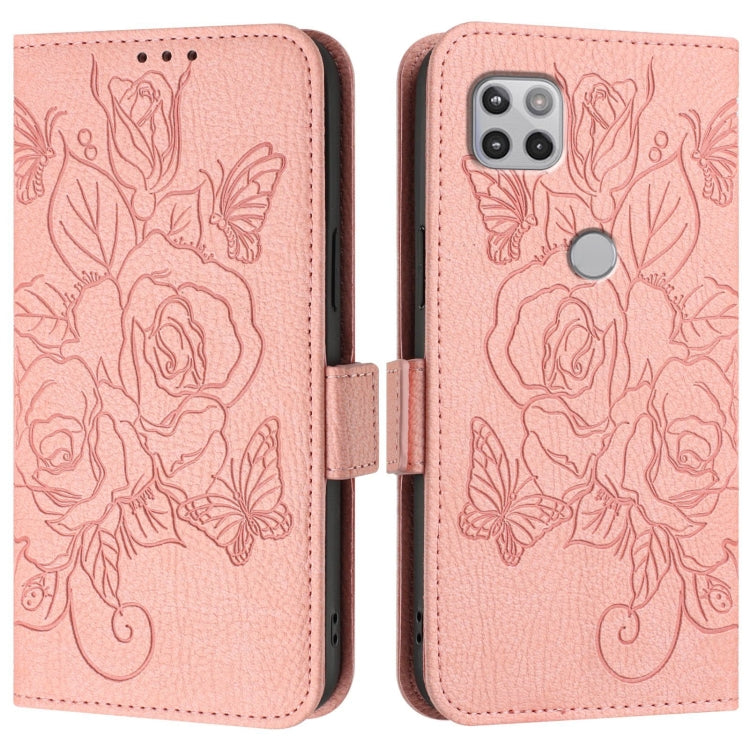 For Motorola Moto One 5G / G 5G 2020 Embossed Rose RFID Anti-theft Leather Phone Case