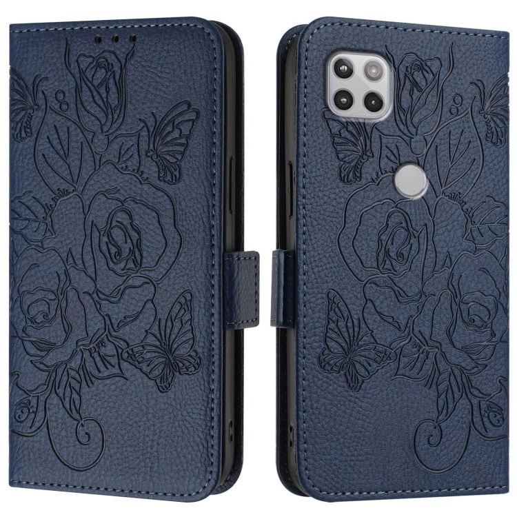 For Motorola Moto One 5G / G 5G 2020 Embossed Rose RFID Anti-theft Leather Phone Case