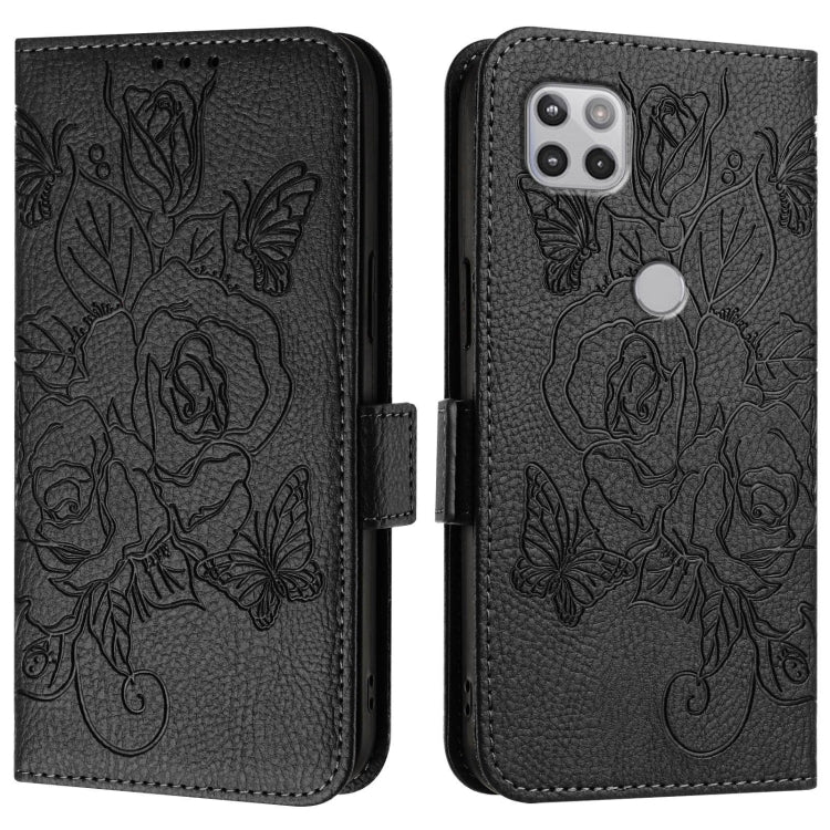 For Motorola Moto One 5G / G 5G 2020 Embossed Rose RFID Anti-theft Leather Phone Case