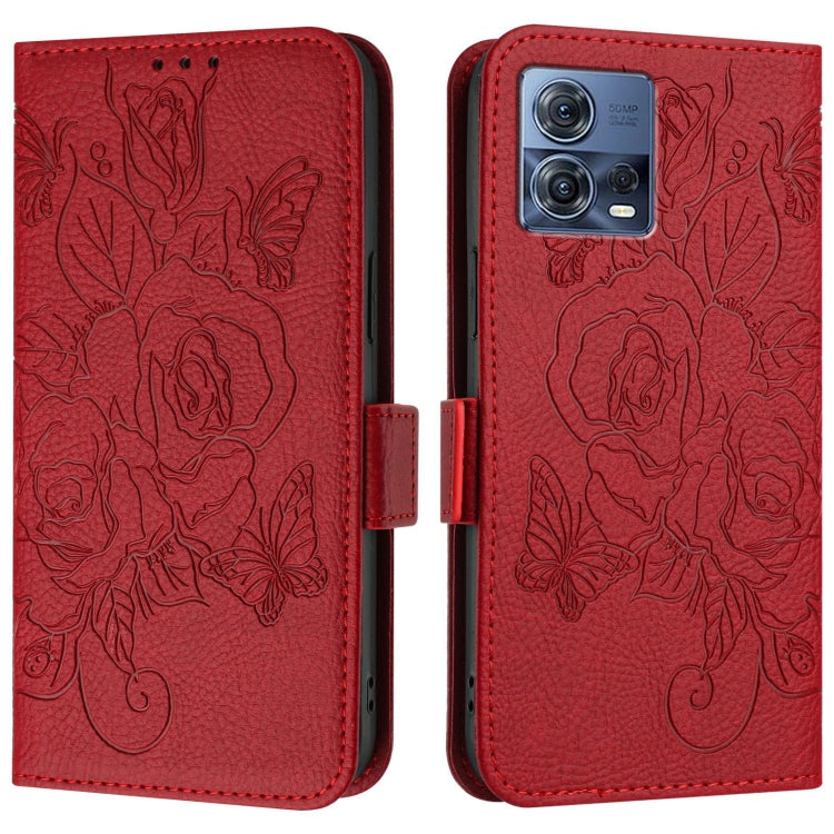 For Motorola Edge 30 Fusion Embossed Rose RFID Anti-theft Leather Phone Case