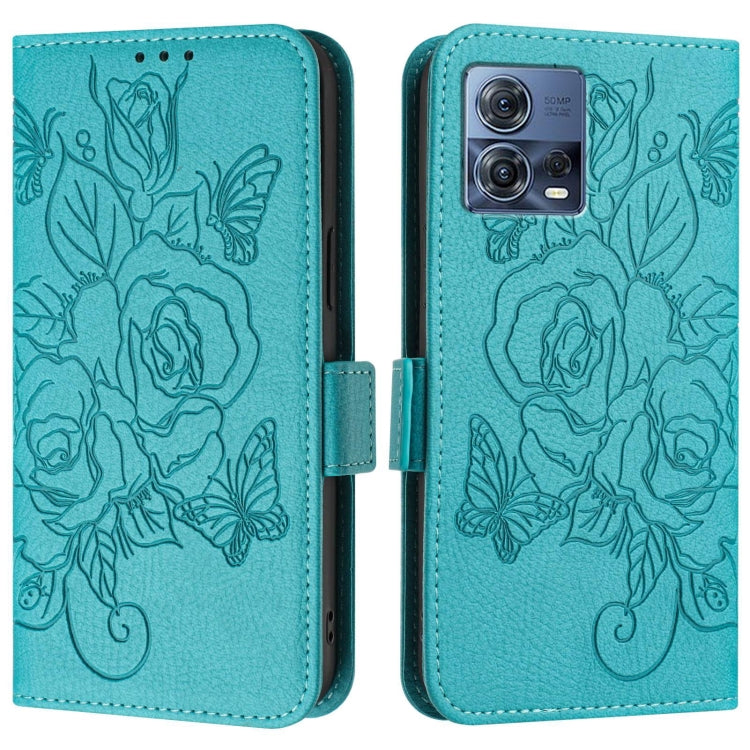 For Motorola Edge 30 Fusion Embossed Rose RFID Anti-theft Leather Phone Case