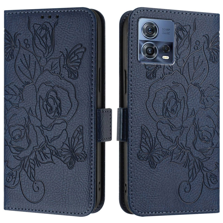 For Motorola Edge 30 Fusion Embossed Rose RFID Anti-theft Leather Phone Case