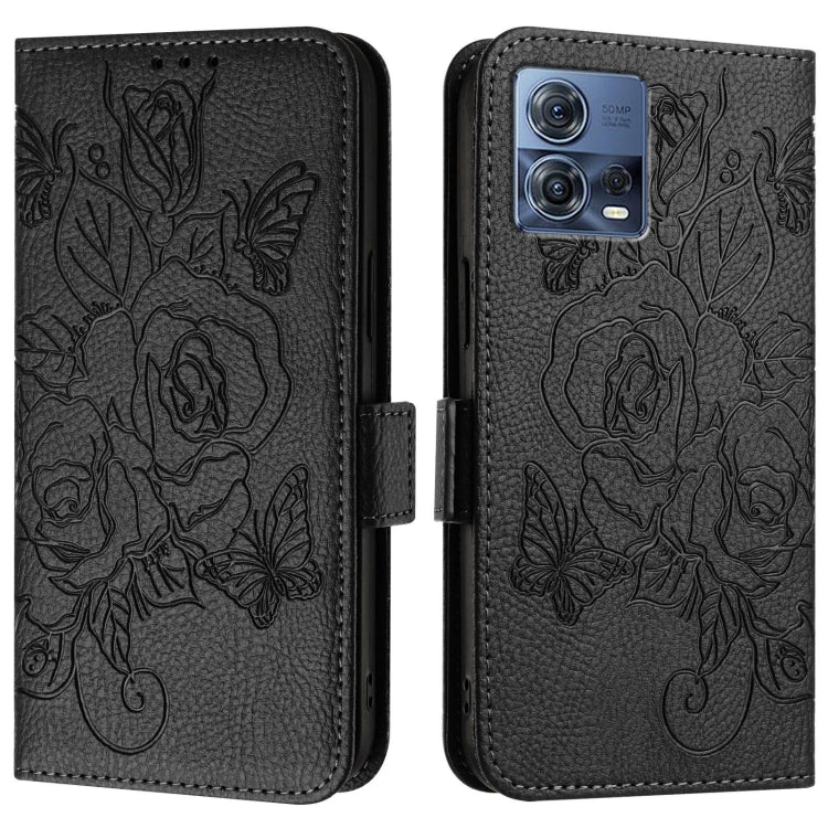 For Motorola Edge 30 Fusion Embossed Rose RFID Anti-theft Leather Phone Case