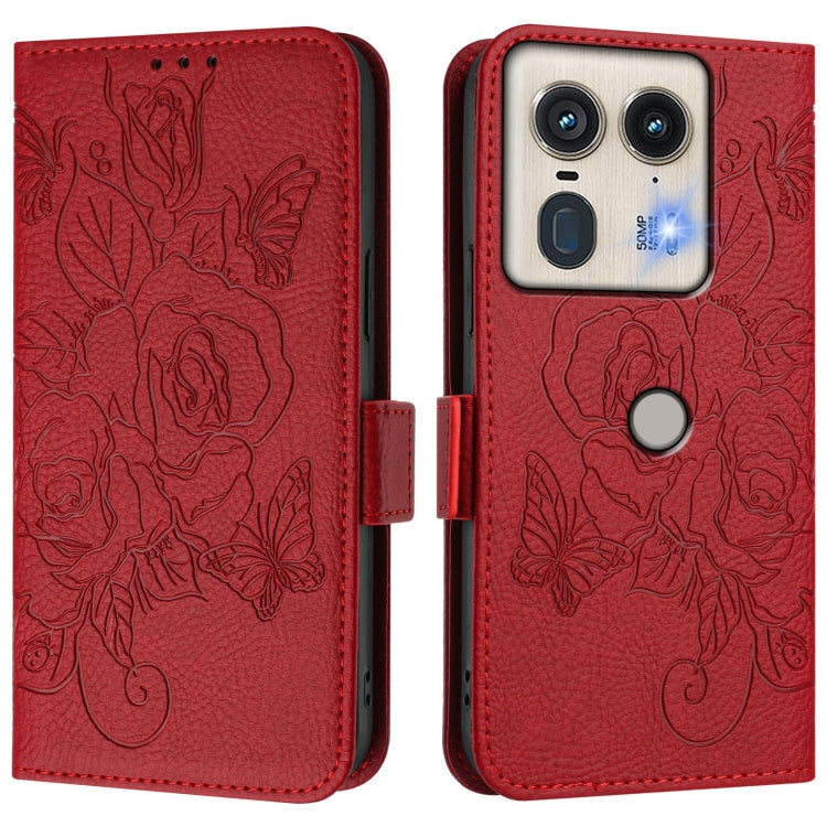 For Motorola Edge 50 5G Global Embossed Rose RFID Anti-theft Leather Phone Case