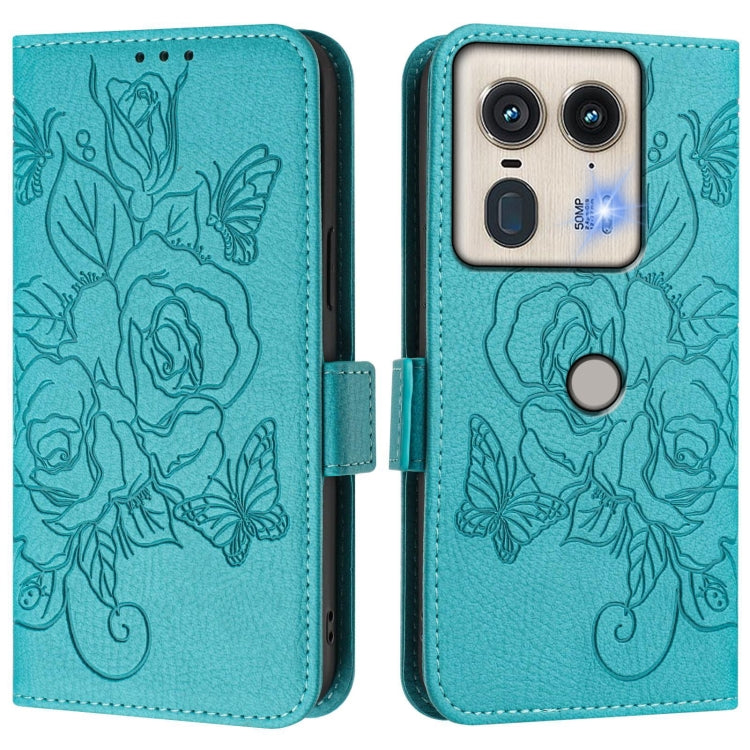 For Motorola Edge 50 5G Global Embossed Rose RFID Anti-theft Leather Phone Case