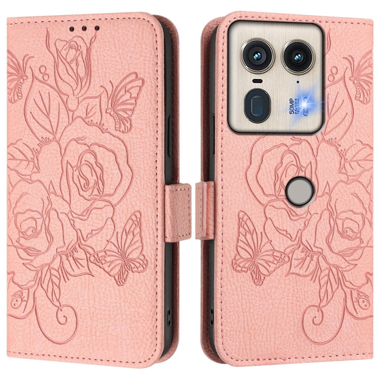 For Motorola Edge 50 5G Global Embossed Rose RFID Anti-theft Leather Phone Case