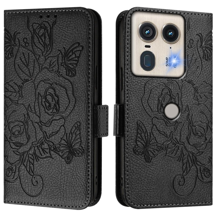For Motorola Edge 50 5G Global Embossed Rose RFID Anti-theft Leather Phone Case
