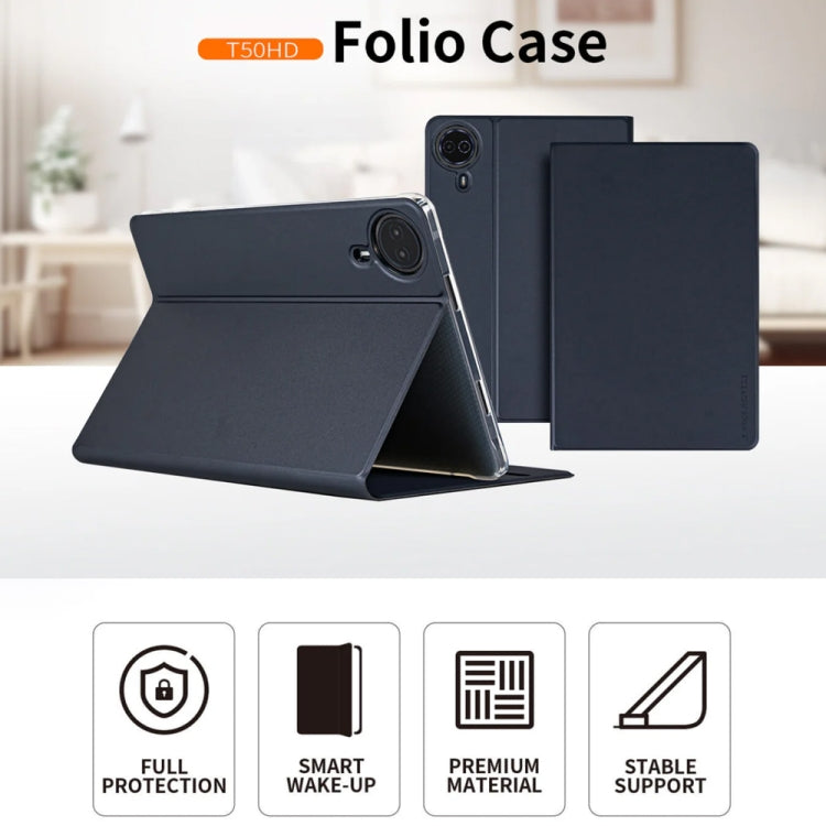 For Teclast T50 HD / T50 Max Anti-slip Texture Smart Tablet Leather Folio Case - Dark Blue