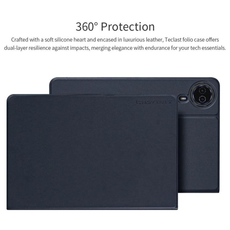 For Teclast T50 HD / T50 Max Anti-slip Texture Smart Tablet Leather Folio Case - Dark Blue