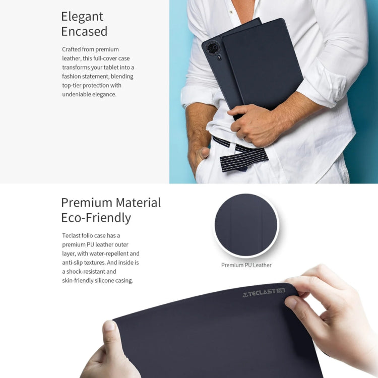 For Teclast T50 HD / T50 Max Anti-slip Texture Smart Tablet Leather Folio Case - Dark Blue