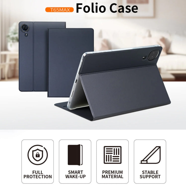 For Teclast T65 Max Anti-slip Texture Smart Tablet Leather Folio Case - Dark Blue