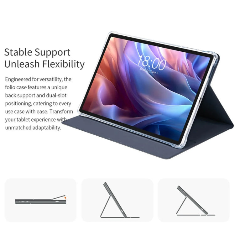 For Teclast T65 Max Anti-slip Texture Smart Tablet Leather Folio Case - Dark Blue
