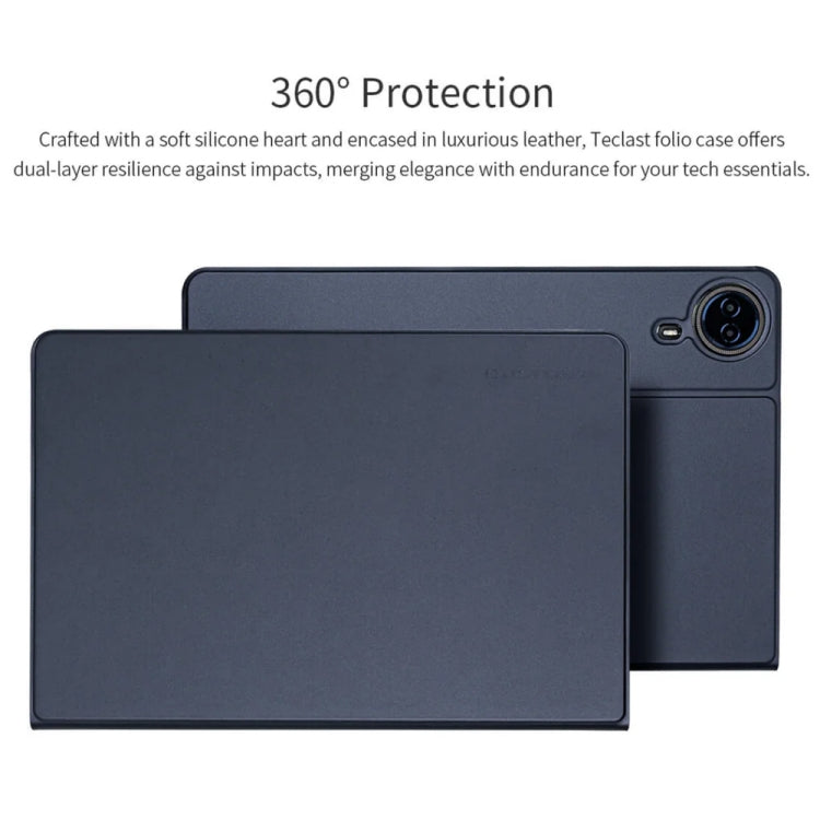 For Teclast T65 Max Anti-slip Texture Smart Tablet Leather Folio Case - Dark Blue