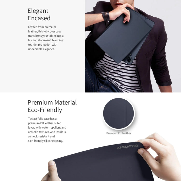 For Teclast T65 Max Anti-slip Texture Smart Tablet Leather Folio Case - Dark Blue