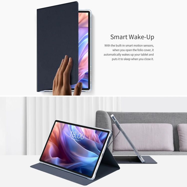For Teclast T65 Max Anti-slip Texture Smart Tablet Leather Folio Case - Dark Blue