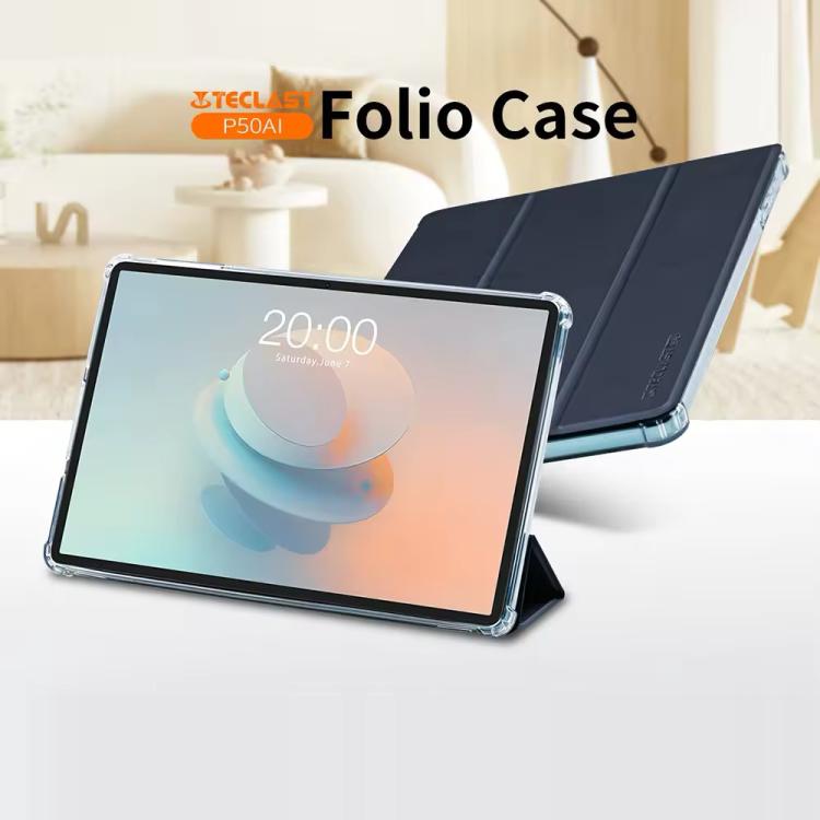 For Teclast P50AI  Anti-slip Texture Smart Tablet Leather Folio Case - Dark Blue