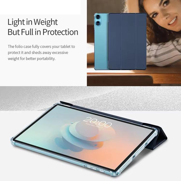 For Teclast P50AI  Anti-slip Texture Smart Tablet Leather Folio Case - Dark Blue