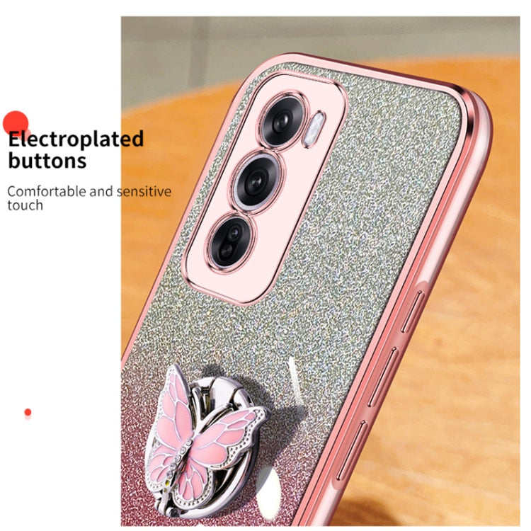 For OPPO Reno12 Global Plated Gradient Glitter Butterfly Holder TPU Phone Case