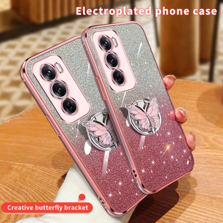 For OPPO Reno12 Global Plated Gradient Glitter Butterfly Holder TPU Phone Case