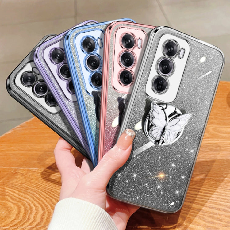 For OPPO Reno12 Global Plated Gradient Glitter Butterfly Holder TPU Phone Case