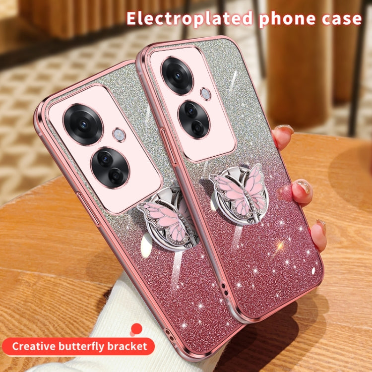 For OPPO Reno11 F Plated Gradient Glitter Butterfly Holder TPU Phone Case