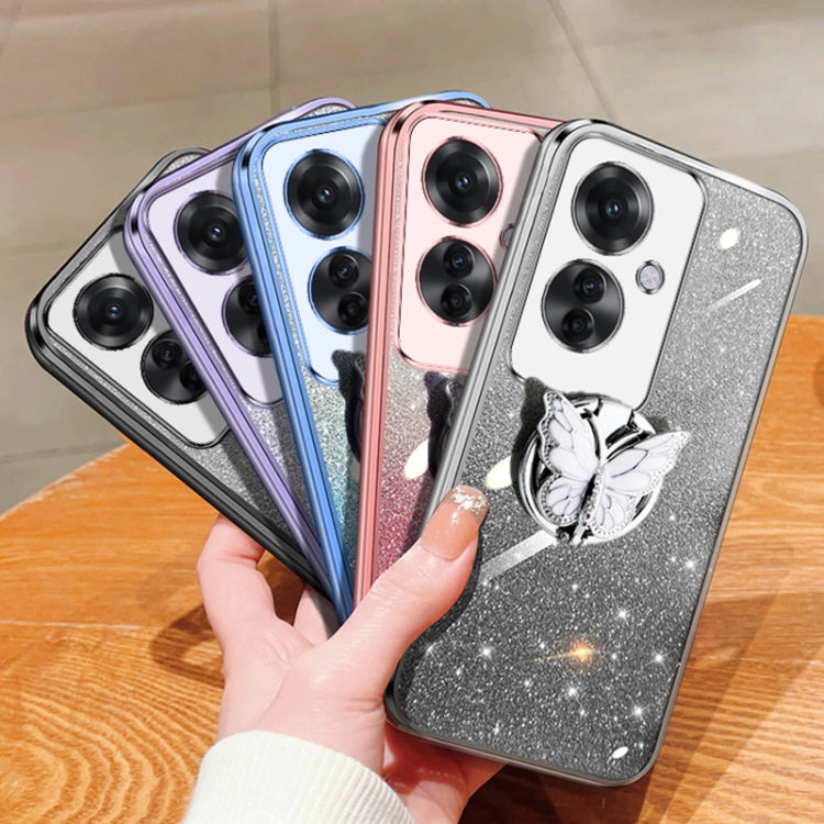 For OPPO Reno11 F Plated Gradient Glitter Butterfly Holder TPU Phone Case