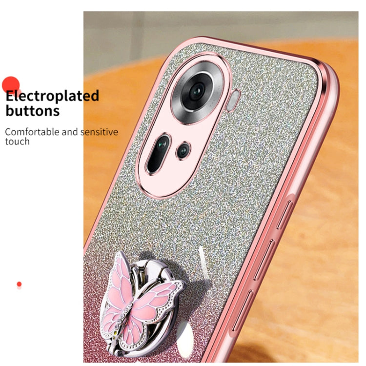 For OPPO Reno11 Global Plated Gradient Glitter Butterfly Holder TPU Phone Case