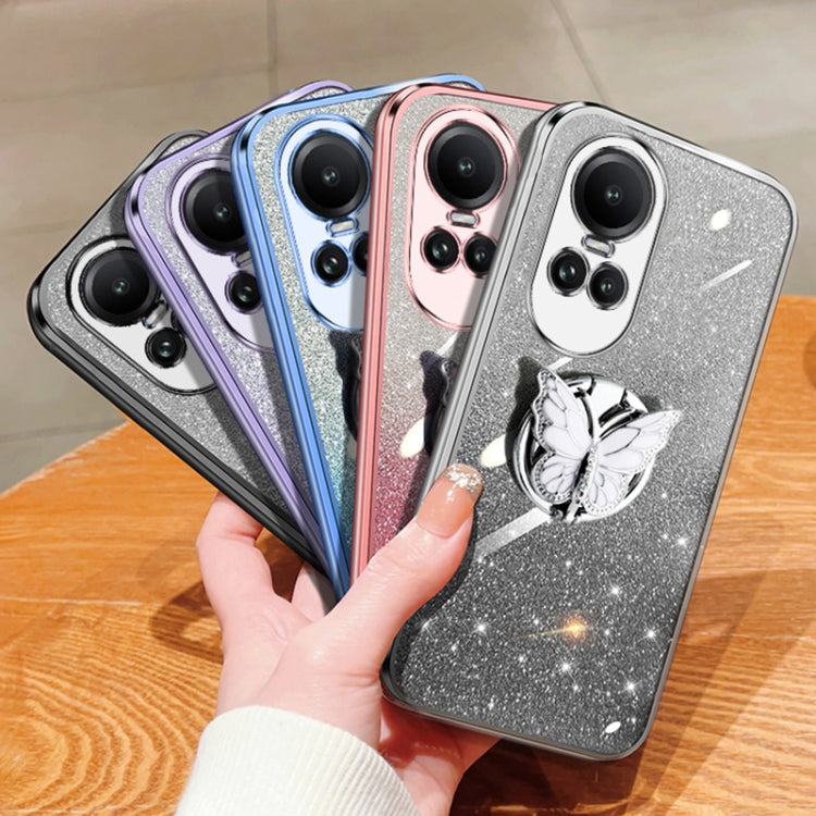 For OPPO Reno10 5G Global Plated Gradient Glitter Butterfly Holder TPU Phone Case