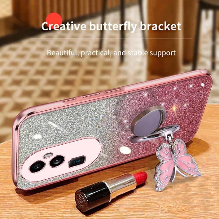 For OPPO Reno10 Pro+ Plated Gradient Glitter Butterfly Holder TPU Phone Case