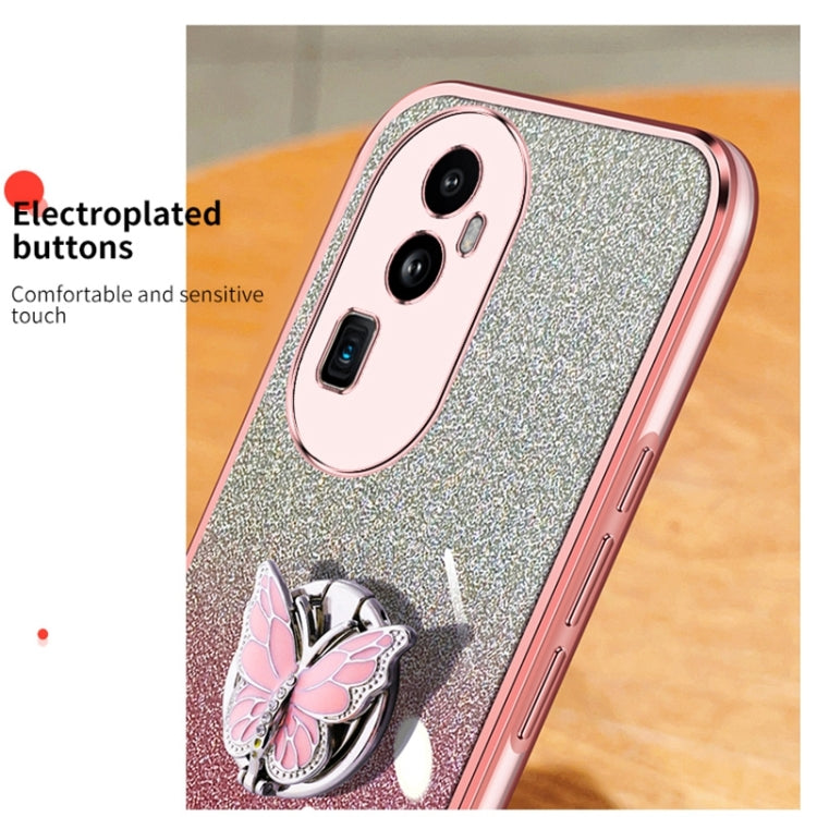 For OPPO Reno10 Pro+ Plated Gradient Glitter Butterfly Holder TPU Phone Case