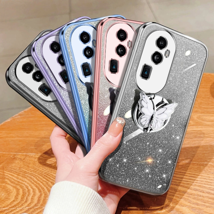 For OPPO Reno10 Pro+ Plated Gradient Glitter Butterfly Holder TPU Phone Case