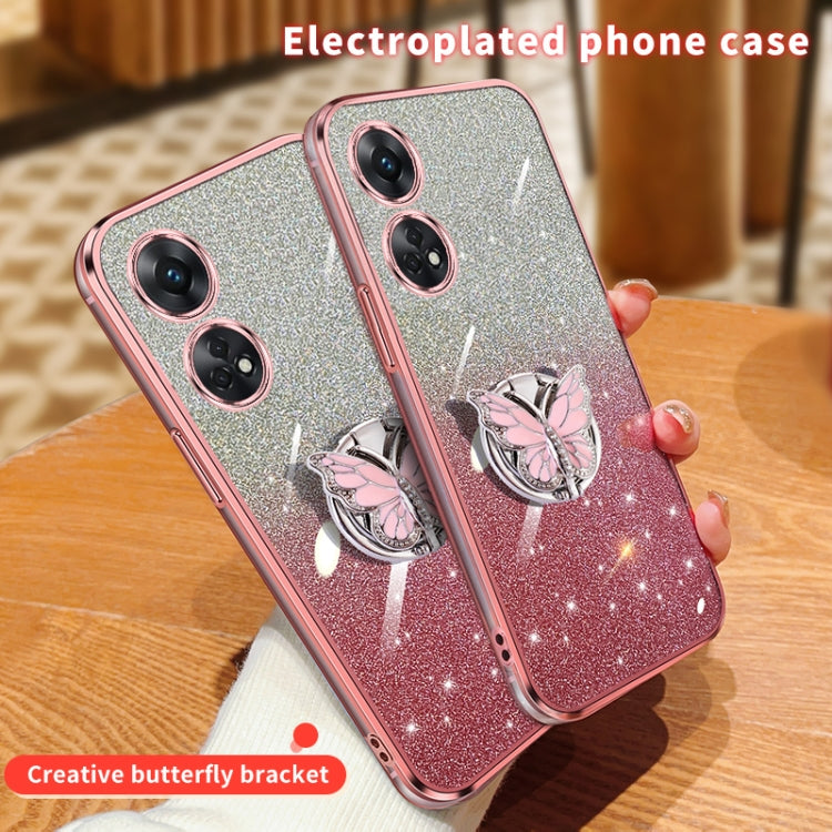 For OPPO Reno8 T 4G Plated Gradient Glitter Butterfly Holder TPU Phone Case