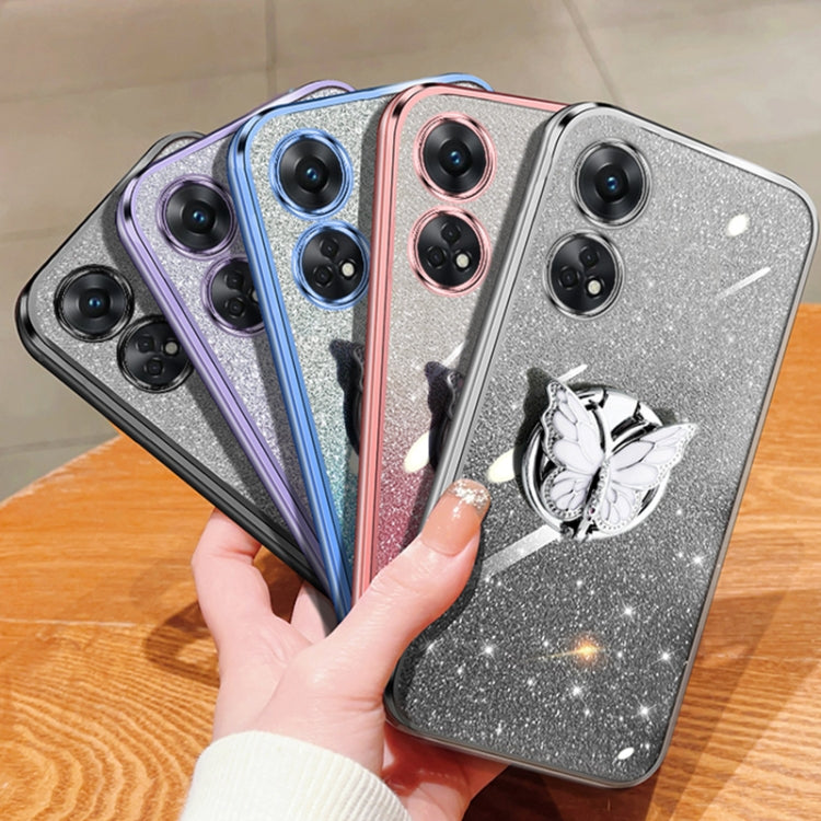 For OPPO Reno8 T 4G Plated Gradient Glitter Butterfly Holder TPU Phone Case