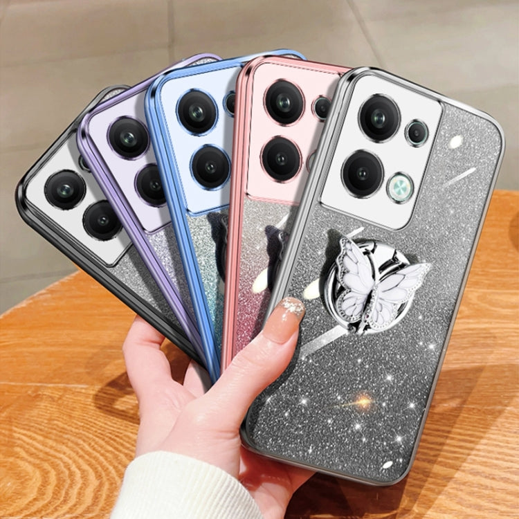 For OPPO Reno9 Pro+ Plated Gradient Glitter Butterfly Holder TPU Phone Case